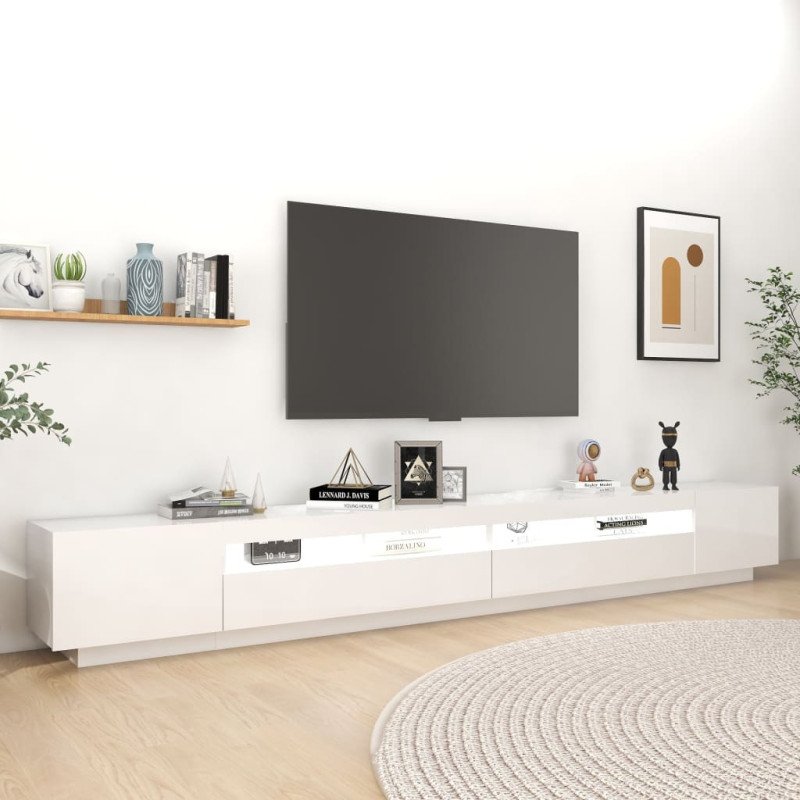 vidaXL TV skrinka s LED svetlami lesklá biela 300x35x40 cm