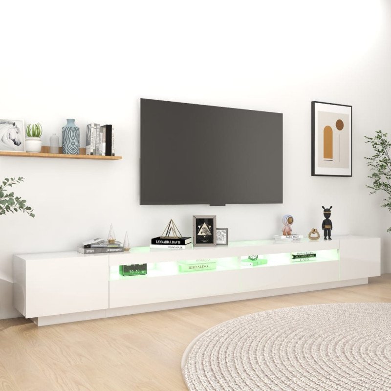vidaXL TV skrinka s LED svetlami lesklá biela 300x35x40 cm