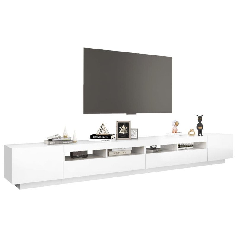 vidaXL TV skrinka s LED svetlami lesklá biela 300x35x40 cm