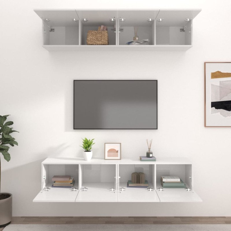 vidaXL TV skrinky 4 ks lesklé biele 80x30x30 cm spracované drevo