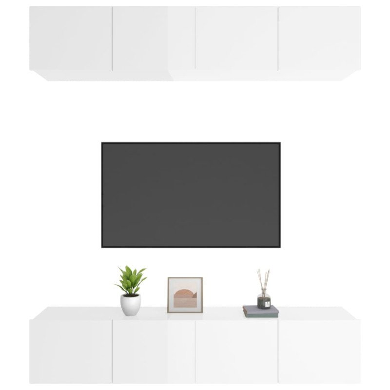 vidaXL TV skrinky 4 ks lesklé biele 80x30x30 cm spracované drevo