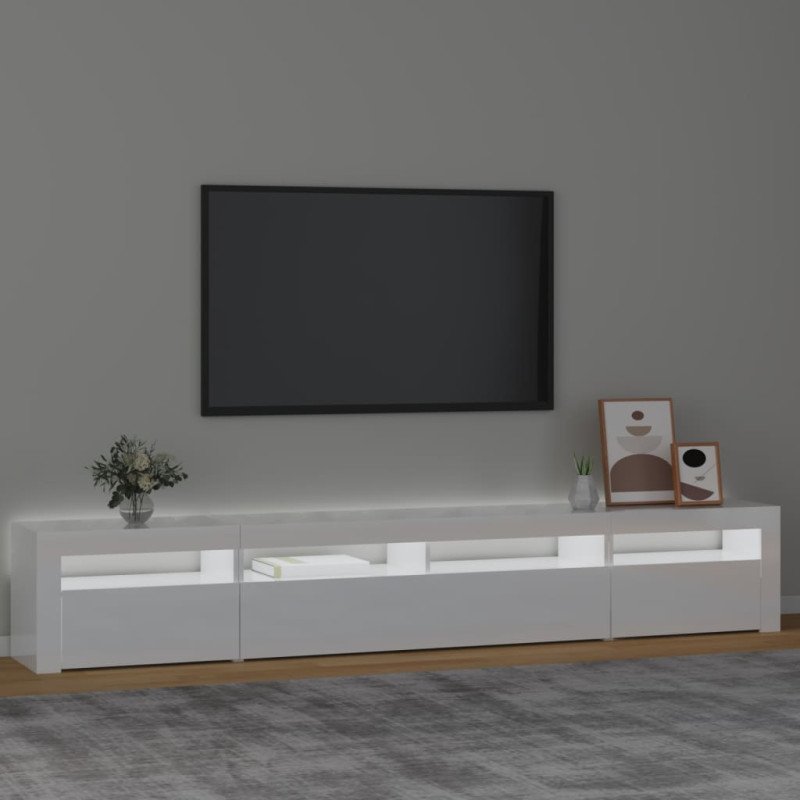 vidaXL TV skrinka s LED svetlami lesklá biela 240x35x40 cm