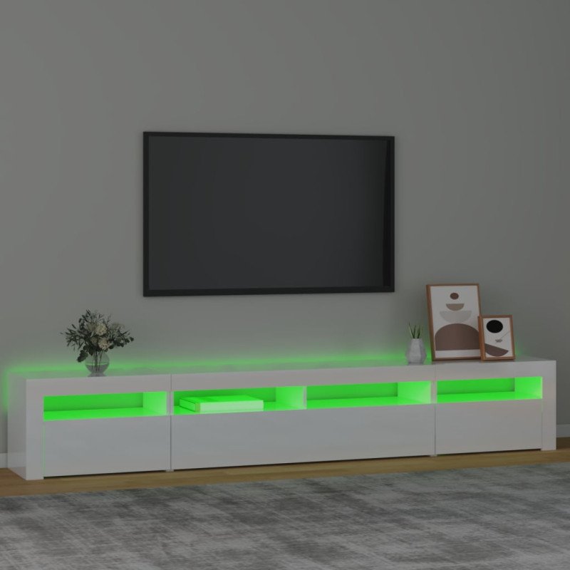 vidaXL TV skrinka s LED svetlami lesklá biela 240x35x40 cm
