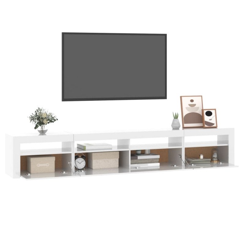vidaXL TV skrinka s LED svetlami lesklá biela 240x35x40 cm