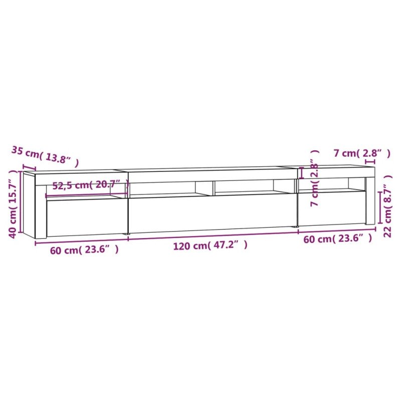 vidaXL TV skrinka s LED svetlami lesklá biela 240x35x40 cm