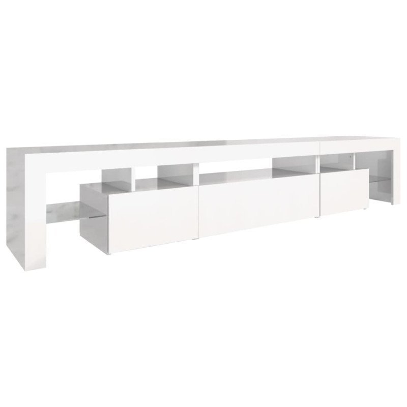 vidaXL TV skrinka s LED svetlami lesklá biela 215x36,5x40 cm