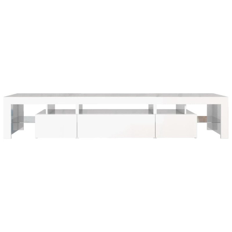 vidaXL TV skrinka s LED svetlami lesklá biela 215x36,5x40 cm