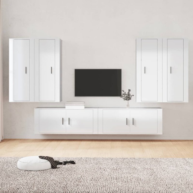vidaXL 6-dielna súprava TV skriniek lesklá biela spracované drevo