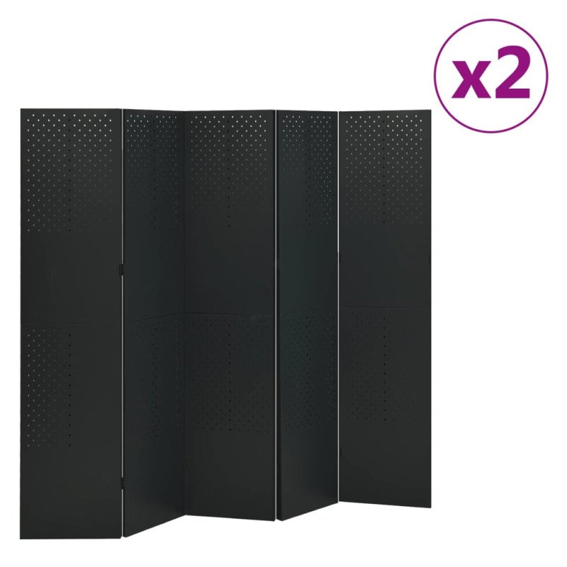 vidaXL 5-panelové paravány 2 ks čierne 200x180 cm oceľ