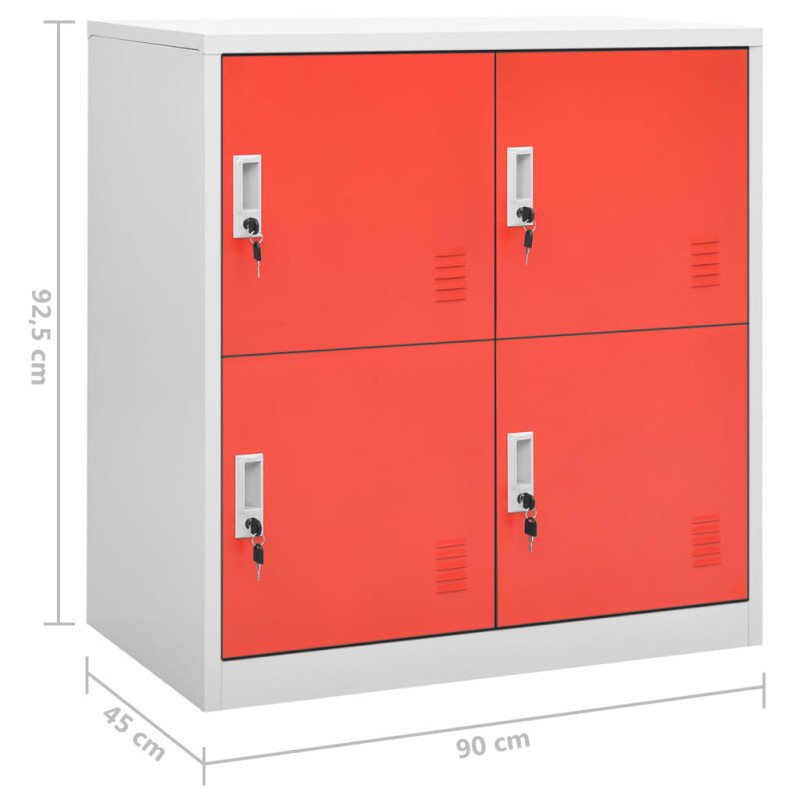 vidaXL Uzamykacie skrinky 2 ks bledosivé a červené 90x45x92,5 cm oceľové