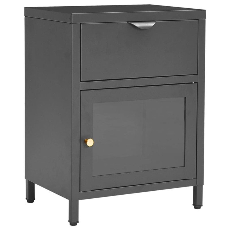 vidaXL Nočný stolík antracitový 40x30x54,5 cm oceľ a sklo