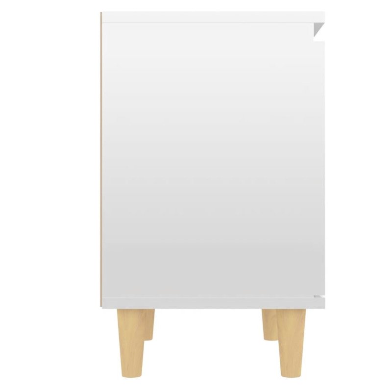 vidaXL Nočný stolík nohy z masívneho dreva lesklý biely 40x30x50 cm
