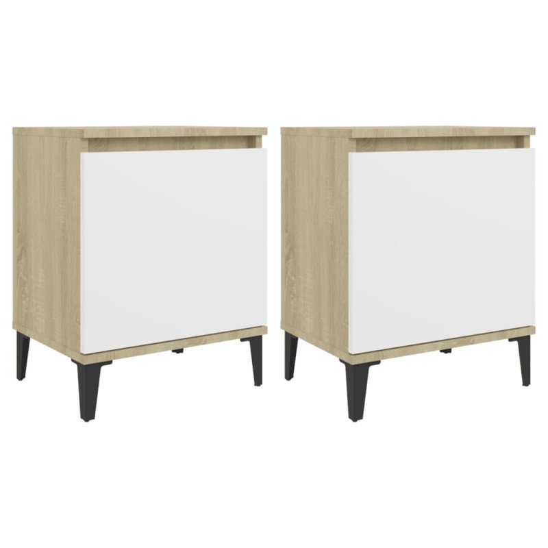 vidaXL Nočné stolíky kovové nohy 2 ks dub sonoma a biele 40x30x50 cm