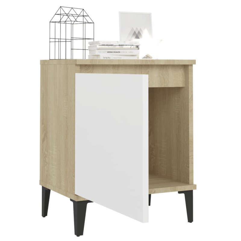 vidaXL Nočné stolíky kovové nohy 2 ks dub sonoma a biele 40x30x50 cm