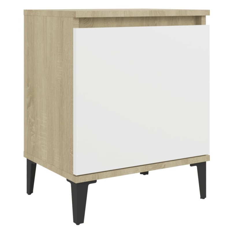vidaXL Nočné stolíky kovové nohy 2 ks dub sonoma a biele 40x30x50 cm