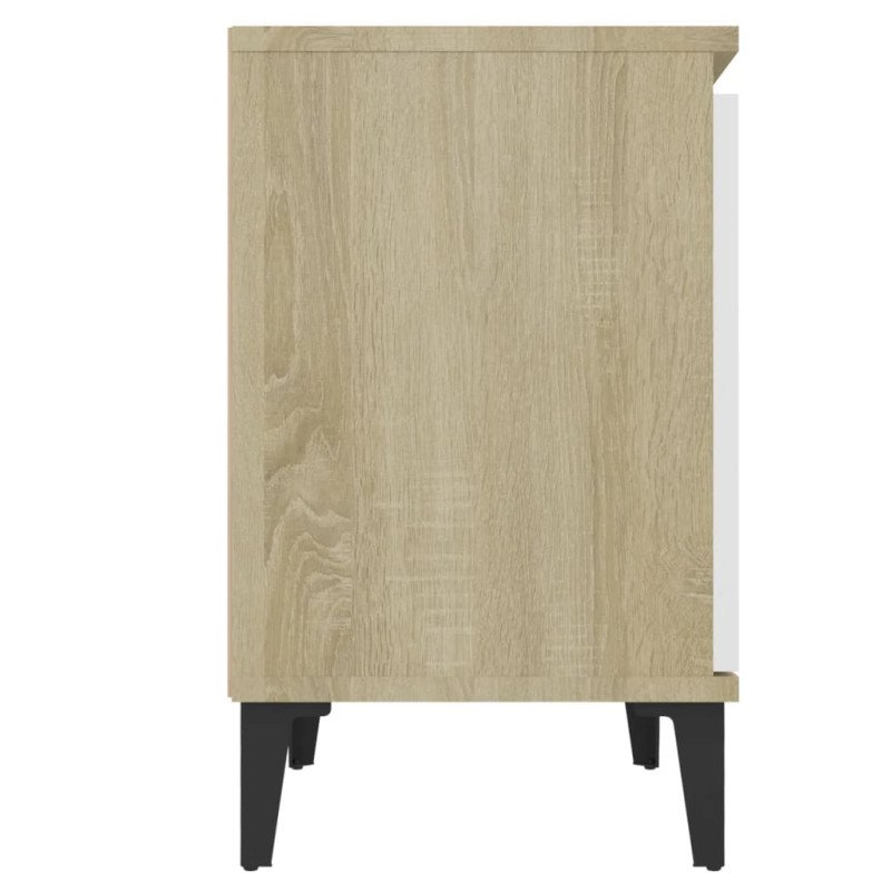 vidaXL Nočné stolíky kovové nohy 2 ks dub sonoma a biele 40x30x50 cm