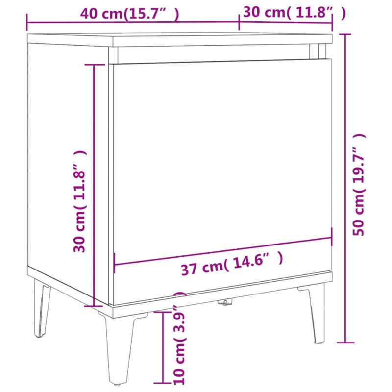 vidaXL Nočné stolíky 2 ks nohy z kovu lesklé biele 40x30x50 cm