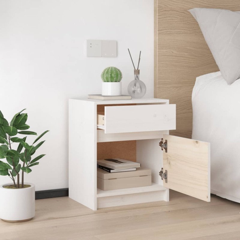 vidaXL Nočné stolíky 2 ks biele 40x31x50 cm borovicový masív