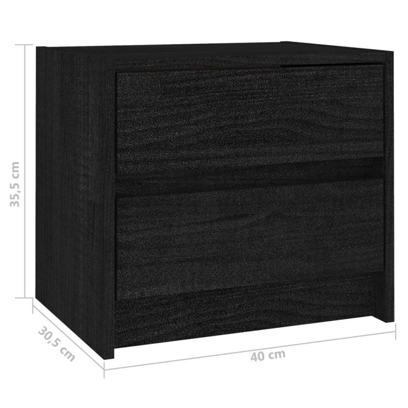 vidaXL Nočné stolíky 2 ks čierne 40x30,5x35,5 cm borovicový masív