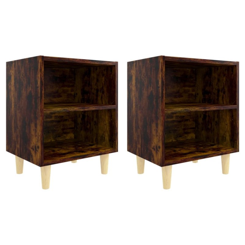 vidaXL Nočné stolíky nohy z masívneho dreva 2 ks dymový dub 40x30x50cm