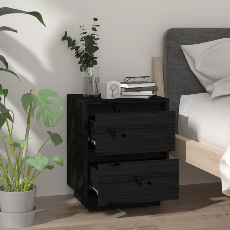 vidaXL Nočný stolík čierny 40x35x50 cm masívne borovicové drevo