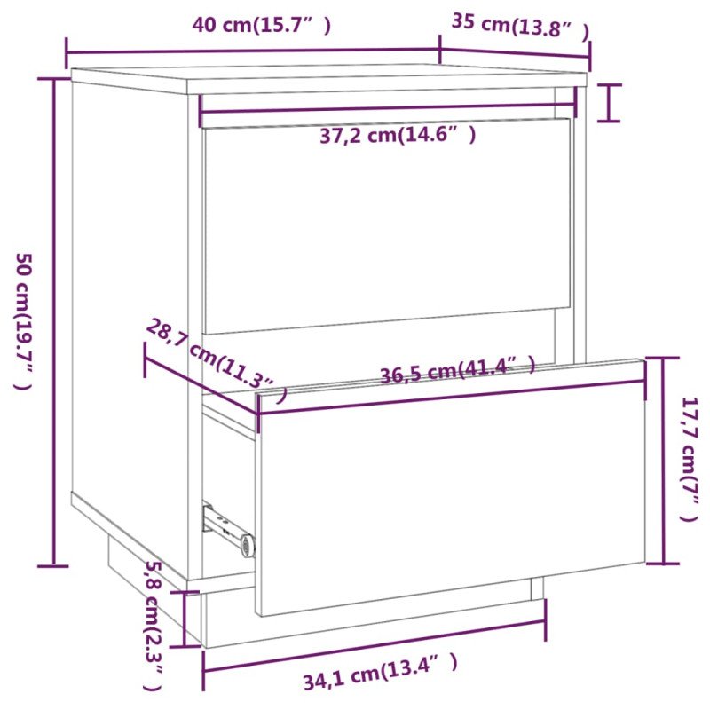 vidaXL Nočný stolík čierny 40x35x50 cm masívne borovicové drevo
