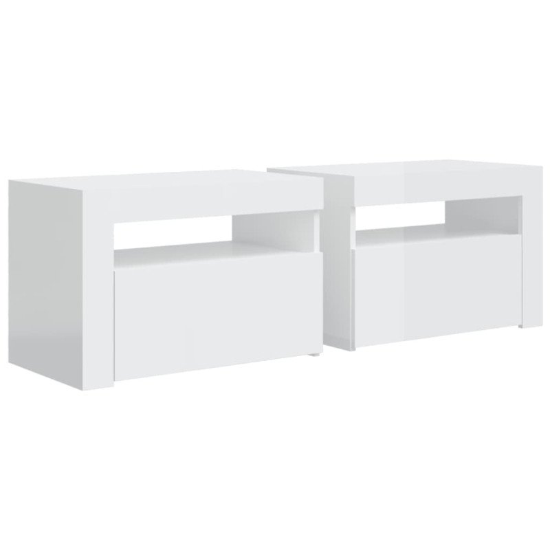 vidaXL Nočné stolíky 2 ks s LED, lesklé biele 60x35x40 cm