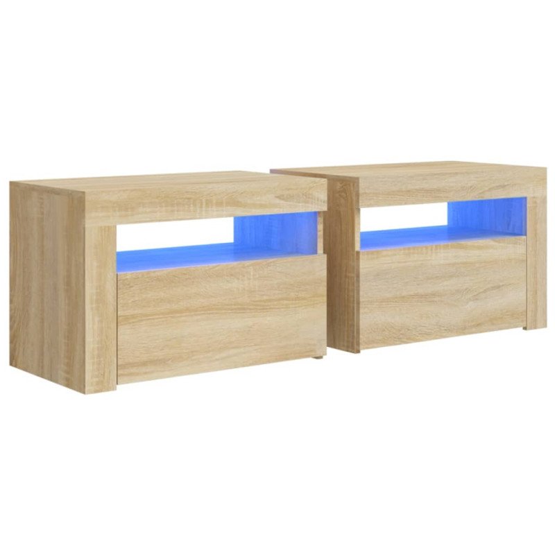 vidaXL Nočné stolíky 2 ks s LED, dub sonoma 60x35x40 cm