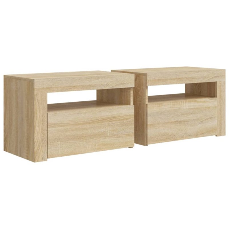 vidaXL Nočné stolíky 2 ks s LED, dub sonoma 60x35x40 cm