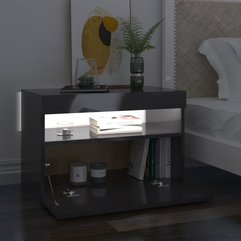 vidaXL Nočný stolík a LED svetlá 2 ks vysokolesklý sivý 60x35x40 cm
