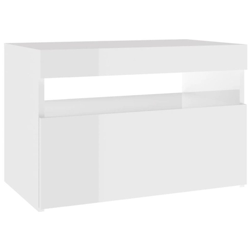 vidaXL Nočný stolík a LED svetlá 2 ks lesklý biely 60x35x40 cm