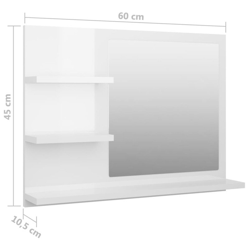 vidaXL Kúpeľňové zrkadlo, lesklé biele 60x10,5x45 cm, kompozitné drevo