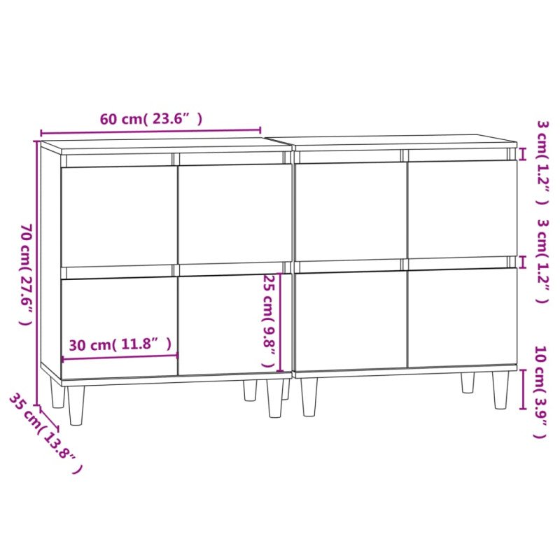 vidaXL Komody 2 ks biele 60x35x70 cm kompozitné drevo