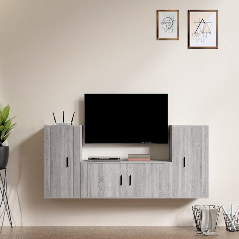 vidaXL 3-dielna súprava TV skriniek sivá sonoma spracované drevo