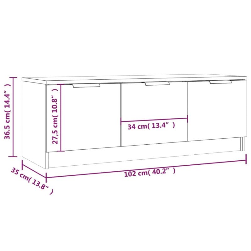 vidaXL TV skrinka, hnedý dub 102x35x36,5 cm, kompozitné drevo