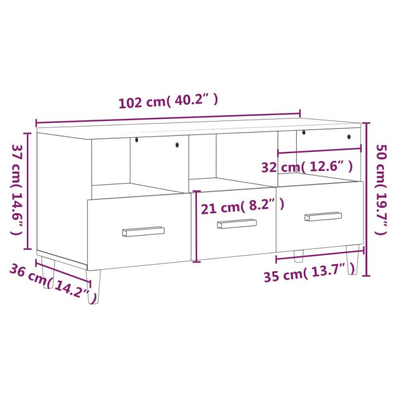 vidaXL TV skrinka hnedý dub 102x36x50 cm spracované drevo