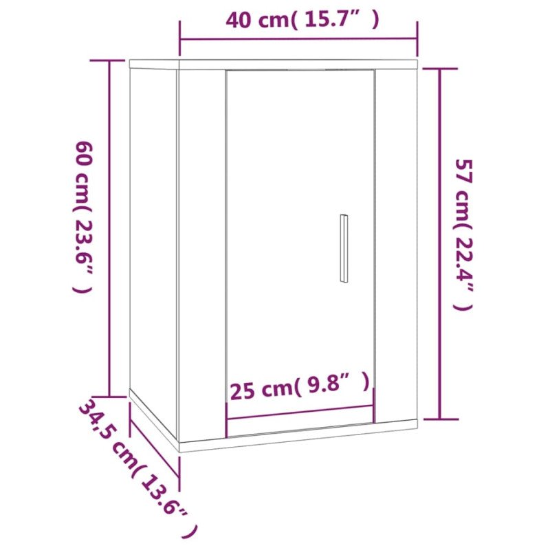 vidaXL Nástenné TV skrinky 2 ks dymový dub 40x34,5x60 cm