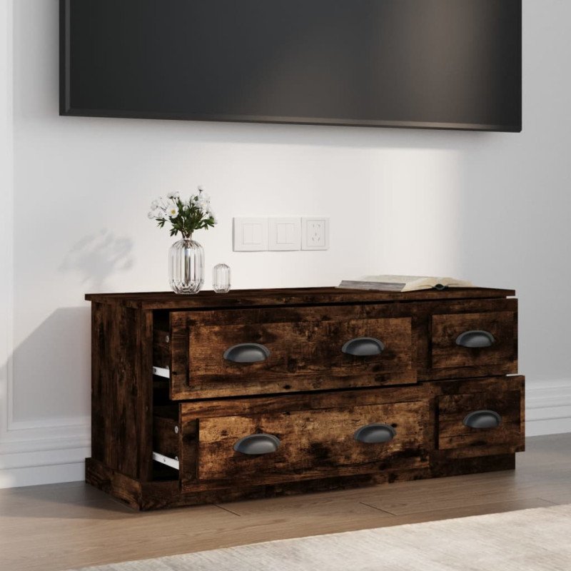 vidaXL TV skrinka dymový dub 100x35,5x45 cm kompozitné drevo
