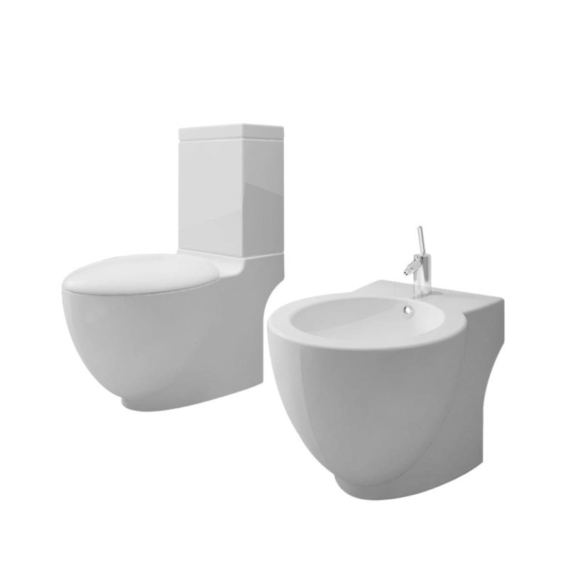 Stojaca toaleta a bidet, biela, keramika