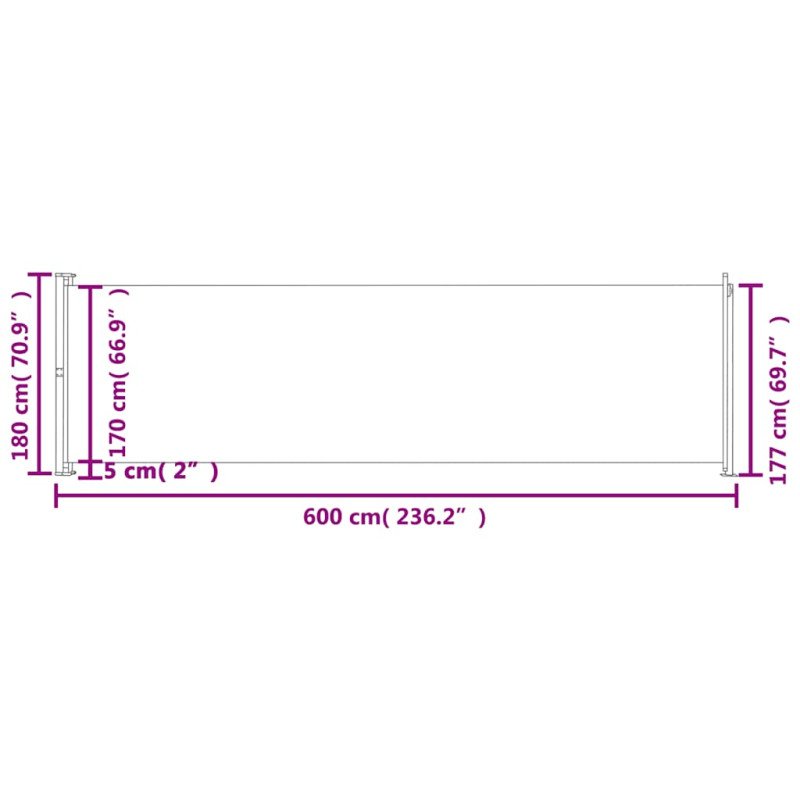 vidaXL Zaťahovacia bočná markíza 180x600 cm hnedá