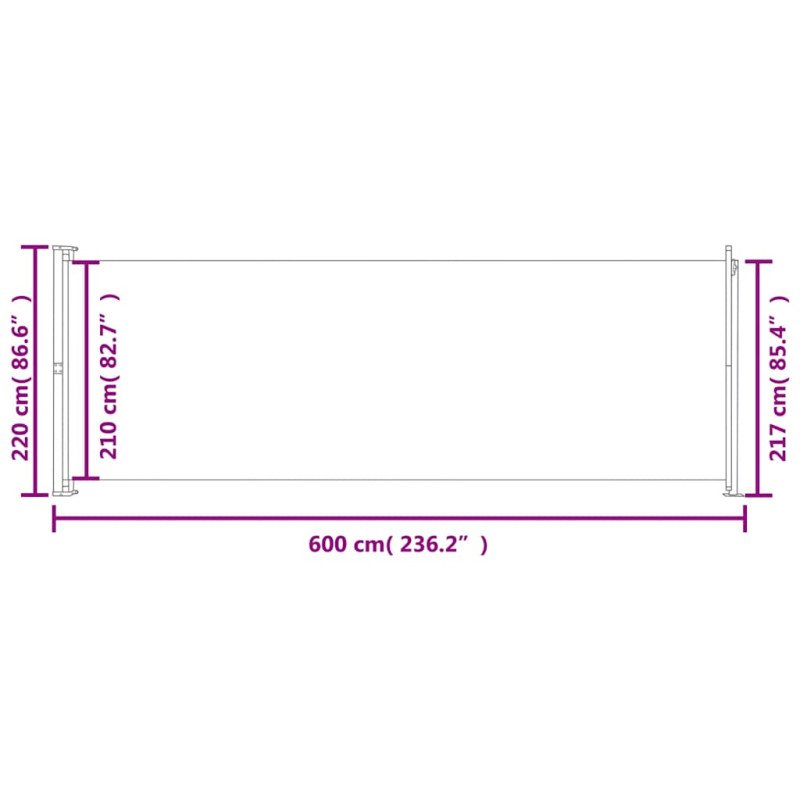vidaXL Zaťahovacia bočná markíza na terasu 220x600 cm hnedá