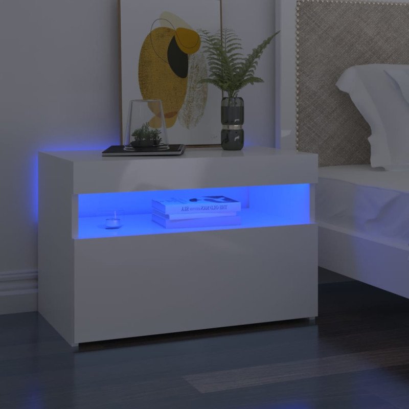 vidaXL TV skrinka s LED svetlami lesklá biela 60x35x40 cm