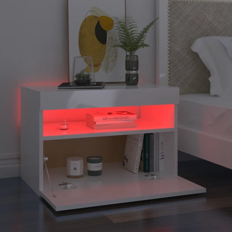 vidaXL TV skrinka s LED svetlami lesklá biela 60x35x40 cm