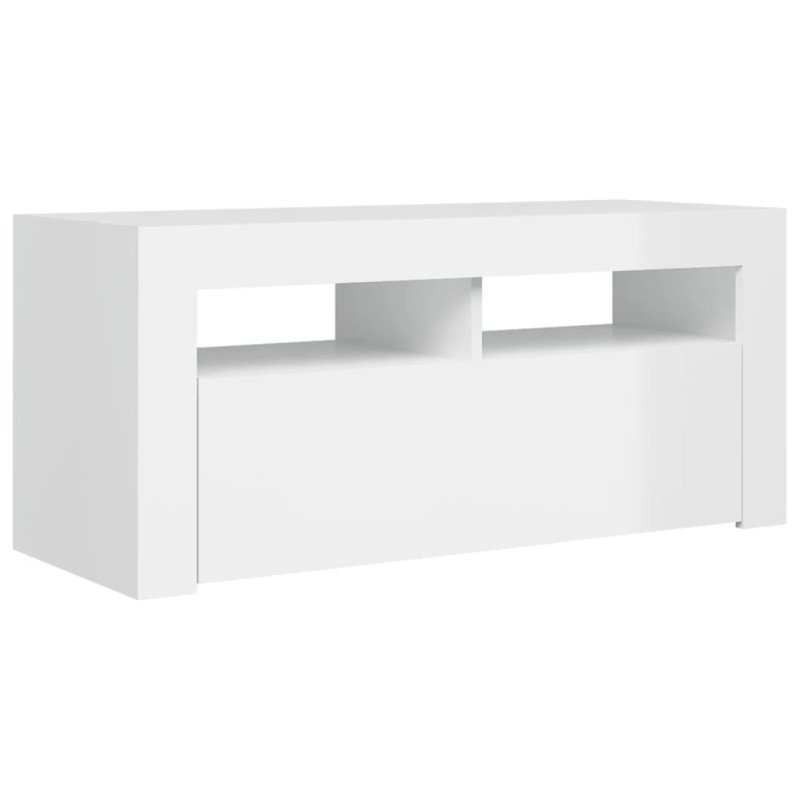 vidaXL TV skrinka s LED svetlami lesklá biela 90x35x40 cm