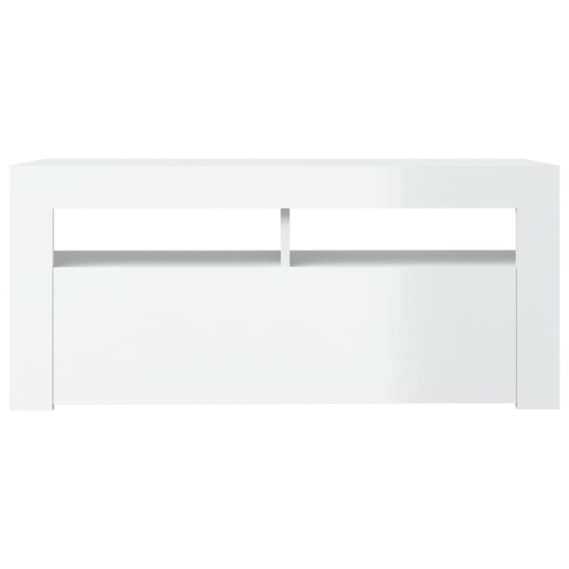 vidaXL TV skrinka s LED svetlami lesklá biela 90x35x40 cm