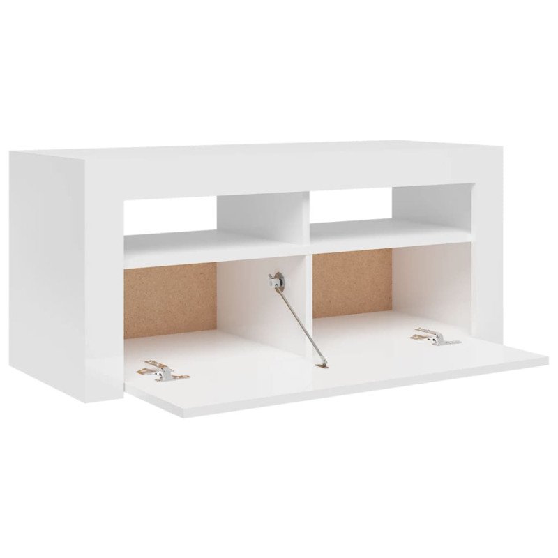 vidaXL TV skrinka s LED svetlami lesklá biela 90x35x40 cm