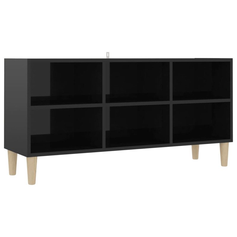 vidaXL TV stolík nohy z masívneho dreva lesklý čierny 103,5x30x50 cm