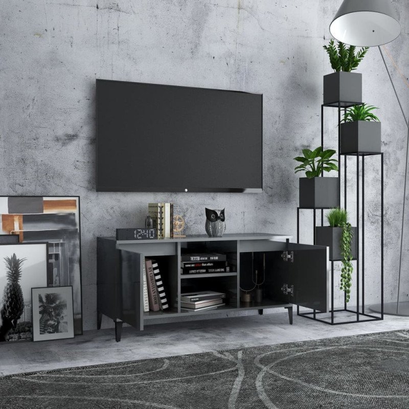 vidaXL TV stolík kovové nohy lesklý sivý 103,5x35x50 cm