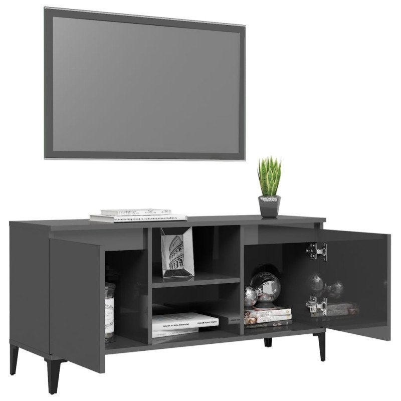 vidaXL TV stolík kovové nohy lesklý sivý 103,5x35x50 cm