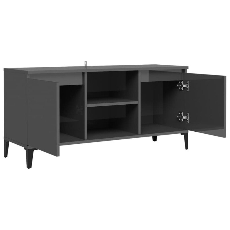 vidaXL TV stolík kovové nohy lesklý sivý 103,5x35x50 cm